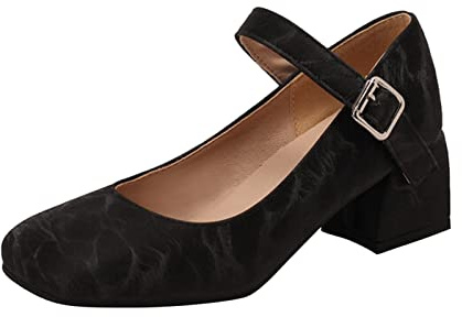 Spangenpumps Damen, Mary Jane Schuhe Damen Mit Absatz Spangenpumps Damenschuhe Elegant Und Bequem Pumps Weite H Tanzschuhe Slingpumps Riemchenpumps Spangenschuhe Breite Füße Blockabsatz Schwarz 42