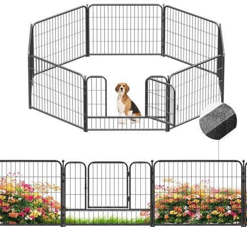 SPECILITE Dog Playpen with Gate, 24 (H) × 32 (W) 8 Panels, No Dig Portable Pet Play Yard, Heavy Duty Metal Exercise Pen, Animal Barrier Enclosure, Puppy Play Pen Outdoor for Yard/Garden/RV Camping