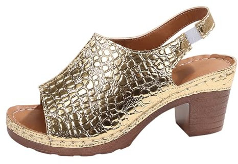 YIzdegg Wedge Heel Sandals Women's Glitter Leather - Slippers Platform Sandals Non-Slip Waterproof Summer Shoes Lightweight Orthopaedic Open Toe Casual Shoes Barefoot Outdoor Sandals, gold, 7 UK