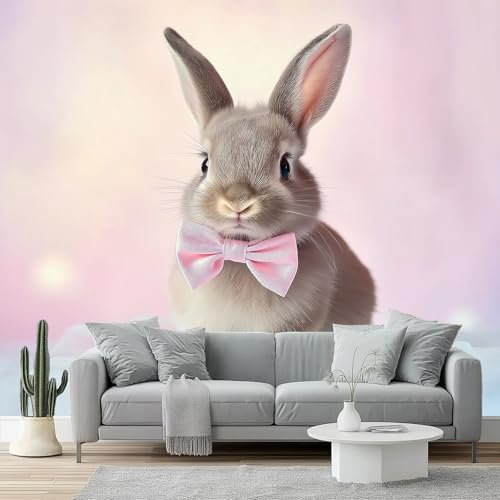 Carta Da Parati Fotografica Animale Fantasy Coniglio Motivo, Poster Murale Rosa Chiaro par Soggiorno Camera Da Letto Cucina Decorazione, 250 x 175 cm Carta Da Parati non tessuto