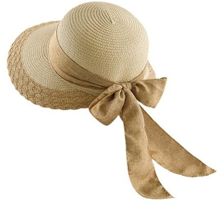 Chapeau de Paille Été Respirant pour Femmes Filles Casquette Visière Large Bord Anti-UV UPF 50+ Chapeaux de Plage au Bord de la Mer Capeline Pliable avec Noeuds Panama Chapeau de Pêche Extérieur