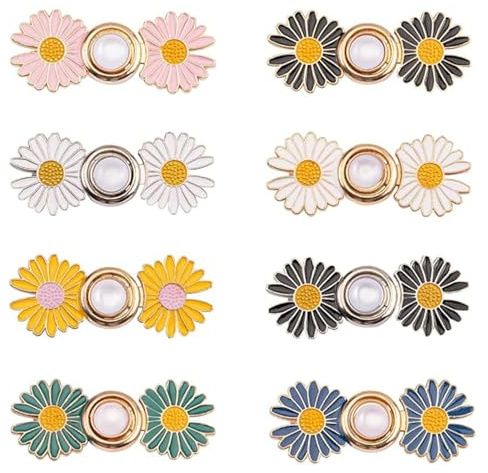 Homiladi 8-Piece Adjustable Waist Cincher Clips - No Sew Daisy Button Pins for Jeans & Fabric - Trouser Clips - Detachable Cinch Clip for Women Loose Jeans Pant Skirt Tightener