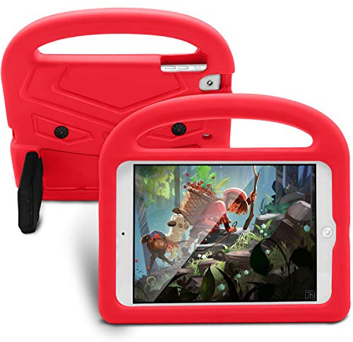 Resa med surfplatta Tablet Väska till iPad Mini 1/2/3/4/5 Silikonväska For barn, For chocktäta lättviktiga droppskyddade stativ tablettfall, med handtag och kickstand(Rosso)
