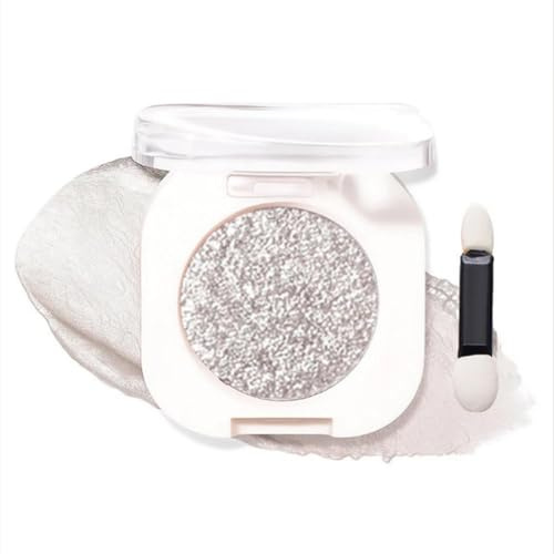 Silver Glitter Eyeshadow Compact, Single Shimmer Shade With Applicator | White Square Case With Hinged Clear Lid, Round Pan, Dual-Ended Sponge Tip, For Evening Eye Looks And Travel Touch-Ups