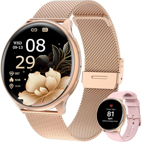 SLOKSFil Smartwatch Damen mit Telefonfunktion, 1.39 Smart Watch Rund mit SpO2, 24H Pulsuhr Blutdruck Schlafmonitor, Fitness Tracker 120+ Sportmodi Schrittzähler für iOS Android (Roségold)