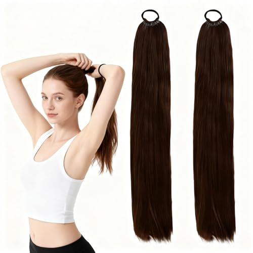 2 Stück Pferdeschwanz Haarteil Perücke 70CM, Braun schwarz Pferdeschwanz Haarteil für zopf extension, Partys Und Täglichen Gebrauch, Natürlicher Look