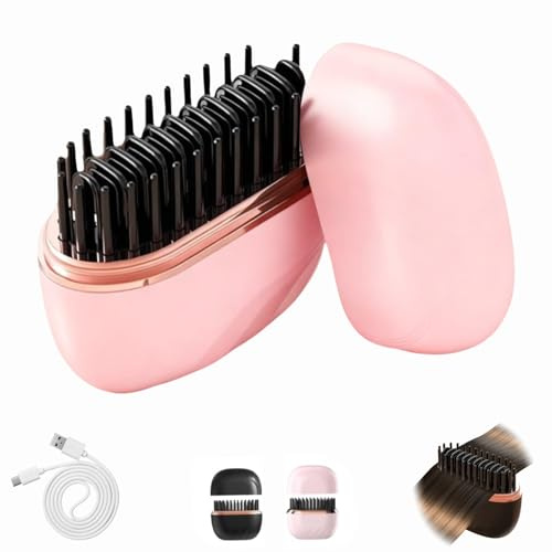 Mini-Glätteisen Kabellos,Mini Hair Straightener Brush,Wiederaufladbare Tragbare Glättbürste,3-stufige Temperaturregelung,10-Sekunden-Schnellaufheizung,für Haare und Bart (Rosa)