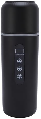 ANGGREK Elektrisk Resevattenkokare, 500ml Bärbar Biluppvärmningsmugg med Inbyggd Magnetisk Induktionsomrörning, 12V 24V Snabbkokande Vattenvärmare för Kaffe Te Mjölk (BLACK)