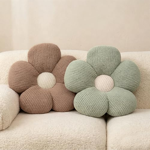 2er Set Blumenkissen,Sitzkissen für Zuhause Auto Sofa Stuhl, khaki und grün | Weiche Zierkissen Bodenkissen für Wohnaccessoires, Raumdekoration, Schlafzimmer, Sofa, Couch