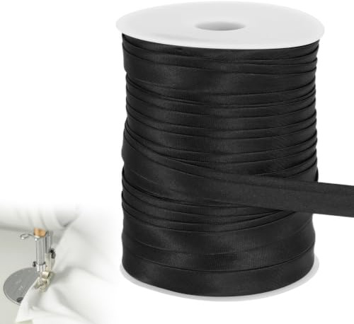 RANJIMA Schrägband 25 mm x 50 m, Doppelt Gefaltetes Einfassband aus Polyester, Satin Nahtband zum Nähen, Stoffband für Kleidung, Quilten, DIY Handwerk, Einfassband für Taschen Heimtextilien, Schwarz