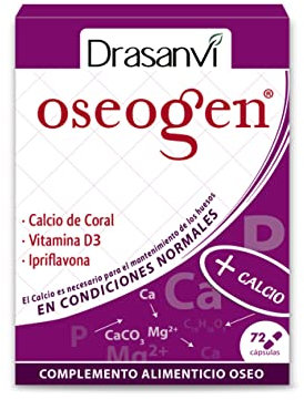 Drasanvi OSEOGEN Óseo, Ipriflavona, Magnesio y Vitamina D3 para Huesos, Cuatro Fuentes de Calcio: Carbonato, Citrato , Fosfato y Coral Extraído de Arrecifes y Conchas,72 Cápsulas= 24 Días