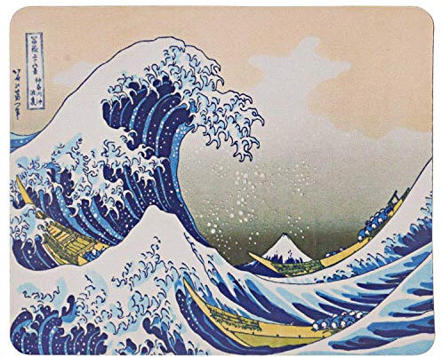 Tapis de Souris pour Ordinateur de Bureau – La Grande Vague de Kanagawa – Design Art Hokusai 21,6 x 17,8 cm – Base en Caoutchouc antidérapant – Convient pour Souris Laser et Optique