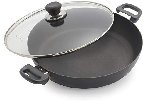 Scanpan Classic 4.25 QT Nonstick Chef Pan with Lid – Compatible with Gas and Electric Stovetops, Metal Utensil Safe, Oven Safe to 500°F, Dishwasher Safe, Black