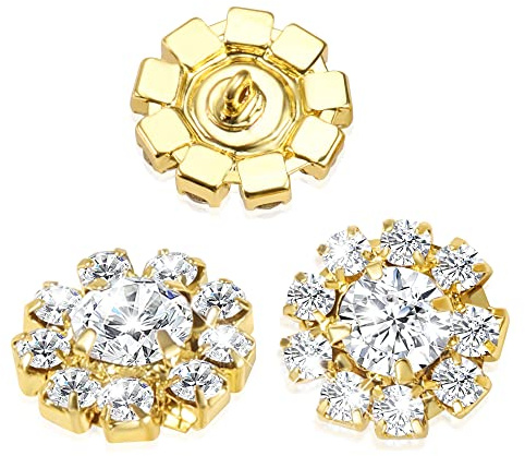 24 Stück Gold Strass Knopf 16mm Kristall Blume Knopf für Nähen Herstellung | Groß Strass Knopf Tasten Nähen Knöpfe Kleidung Oberbekleidung Strickwaren Hochzeits Brautstrauß Dekoration Schmuckherstellung