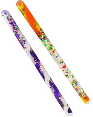Glitter Wand, Spiral Multicolored Magic Wonder Wand Tube - for Kids, Sensory Room,12 Glitter Water Baton 2 Wands(Yellow/Orange, Purple/White)
