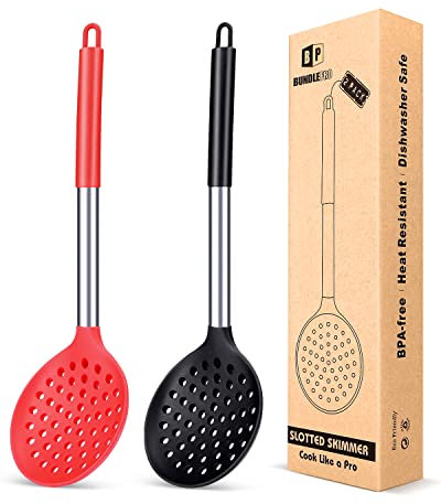 2er Set Küchen Schlitzlöffel, Großen Geschlitzten Löffeln mit Hochhitzebeständigem BPA freie, Antihaft Kochskimmer zum Abtropfen und Braten
