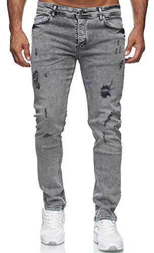 Reslad Jeans herr sliten look slim fit denim stretch jeans byxor RS-2062, Grå (2090), 38W x 32L