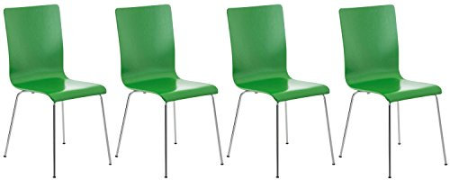 CLP 4er-Set Wartezimmerstuhl Pepe mit ergonomisch geformten Holzsitz und Metallgestell I 4X Konferenzstuhl erhältlich, Farbe:grün