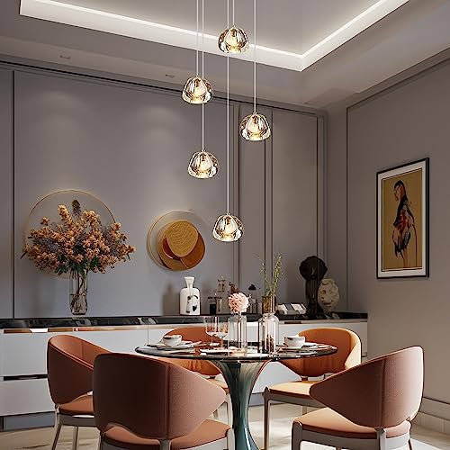 KJLARS Lampadario di cristallo moderno Lampadario a sospensione LED Goccia di pioggia Luci a sospensione Plafoniera alta per soggiorno Sala da pranzo Corridoio Scala Scala G4 Lampadine (5 luci)