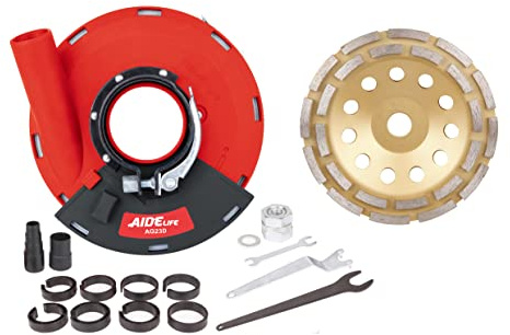 Aidelife Capot de Protection Meuleuse Angulaire 180mm avec bague d'adaptation et connecteur d'aspirateur +Disque Diamant à Meuler Béton 180mm