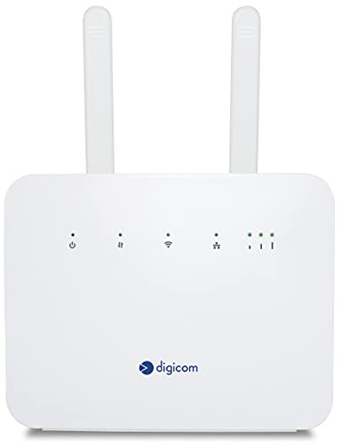 Digicom 4G+ LiteRoute Plus Router 4.5G CAT6 300Mbps, Wi-Fi AC1200 Dual-Band, 4 Puertos (3LAN - 1LAN/WAN) Gigabit, no Requiere configuración, Blanco