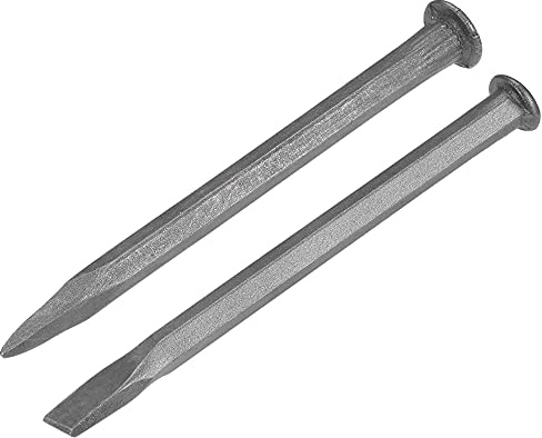 uxcell Masonry Chisel for Rock 9.8 Flat+Pointed Carving Head Sand Blasting Medium Carbon Steel for Carving Stone Breaking Concrete 1Set