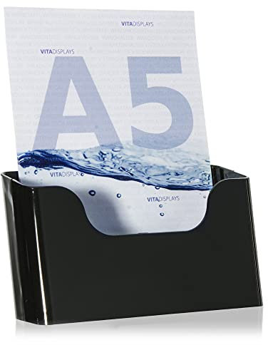 5 Stk. DIN A5 Tischprospektständer, Flyerständer, schwarzer Flyerhalter, standfester Tisch-Prospekthalter, Prospektständer, Tisch-Prospektständer für A5 Flyer, Prospekte, optionale Wandmontage
