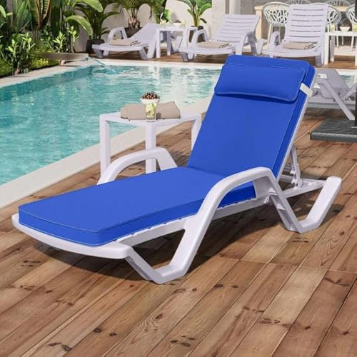 GGMMÖBEL 2er-Set Hawai | Sonnenliege | Kunststoff | +Arm/ + Polsterauflage Blau | Weiß | Stapelbar | Strandliege, Bäderliege, Poolliege