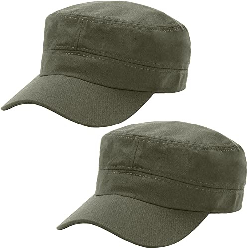 2 Pièces Verte Armée Casquette de Baseball Homme Femme Plat Classic Vintage Armée Militaire Cadet Style Coton Cap Hat Réglable