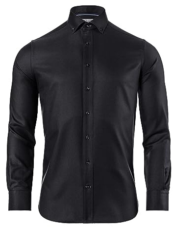 Vincenzo Boretti Camicia, Regular-Fit/Taglio Giusto, Morbido Oxford - Non-Stiro Nero 39-40