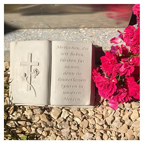 Radami Buch mit 3D Kreuz Gedenkstein Grabbuch Grabschmuck Grabdeko ca.800g Natur