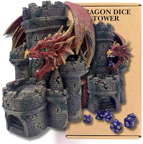 Red Dragon Dice Tower for Rolling Dice | DnD Dice Tower for Dice Set | Hand Painted 26cm Resin Dice Rolling Tower | Table Top Games Castle Dice Tower | Polyhedral & RPG Dice Gaming Accessories