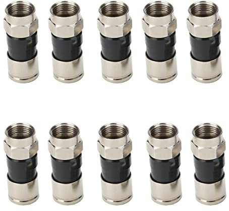 Fohevers 10pcs F Type Connector Plug RG6 Compression Adapter Satellite Coax Crimp Aerial Cable Ends for Coaxial Cable TV – Black