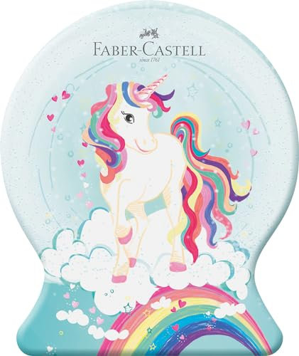 FABER-CASTELL 155544 - Filzstifte Set Connector Einhorn, 33er Metallbox Schneekugel, auswaschbar, Malset für Kinder