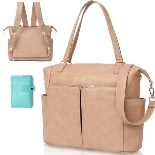 MOMINSIDE Wickeltasche, Tragetasche, Leder-Wickeltasche, Rucksack mit 14 Taschen für Mama, Papa, Suche nach der Baby-Wunschliste, große Reise-Babytasche für Jungen und Mädchen mit 4 isolierten