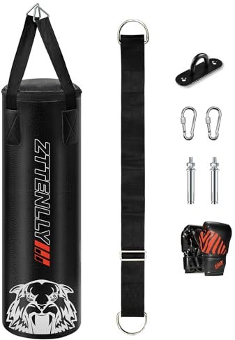 ZTTENLLY Kids Punching Bag with Gloves - PU Leather & Adjustable Height Strap - Boxing Bag Set for 3-8-14 Years Kids/Youth Great for Boxing, MMA, Kickboxing(Unfilled)