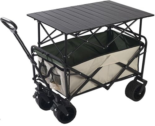 DECORN Zusammenklappbarer, Robuster Campingwagen Gartenwagen Outdoor-Utility-Wagen mit Großen All-Terrain-Rädern für Den Strand und Aluminium-Tischplatte für Sport, Shopping, Camping,Beige