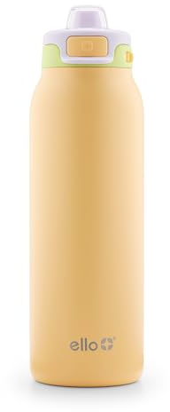 Ello Pop & Fill 32oz Stainless Steel Water Bottle with Quick Fill Technology, Double Walled and Vacuum Insulated Metal, Leak Proof Locking Lid, Sip and Chug, Reusable, BPA Free, Sunset Meadow