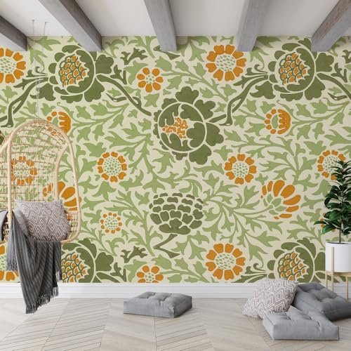 Fchen art Salbeigrüne Vintage-Blumentapete, zum Abziehen und Aufkleben, Vintage-Tapete, zum Abziehen und Aufkleben, botanisches Salbeigrün, für Küche, Schlafzimmer, Dekoration, 45 x 1000 cm