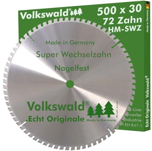 Volkswald ® HM-Sägeblatt SWZ 500 x 30 mm Z= 72 Holzfaser- und Heraklithplatten Kunststoffe Acrylglas Fassadenprofile Allrounder Schalhölzern Kanthölzern mit Betonbeschlag und Nagelresten