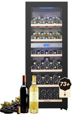 Kalamera KRC-200BFG Weinkühlschrank, 73 Flaschen, Weinkühlschrank mit mehreren Temperaturen, zwei Temperaturzonen 5-10 °C / 10 – 18 °C, 200 Liter, Schwarz