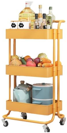 Seasoning Holder 3 Tier Metal Steel Extra Heavy Duty Kitchen Rack with Rollers, Storage Shelving Unit Organizer, Outdoor Flower Stand Pantry Organizers and Storage(White)