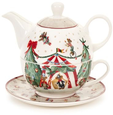 Nuvole di Stoffa Teiera Natalizia con tazza e piattino in porcellana Bear Wonderland vintage 900 ml 2 varianti (1pz) A