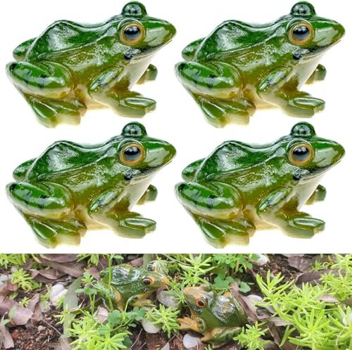 AMJKEJI 4 Pcs Miniature Frog Statue, Outdoor Garden Frog Figurines Decoration, Mini Cute Frog Figures for Patio Yard Micro Landscape Fairy Garden Ornaments