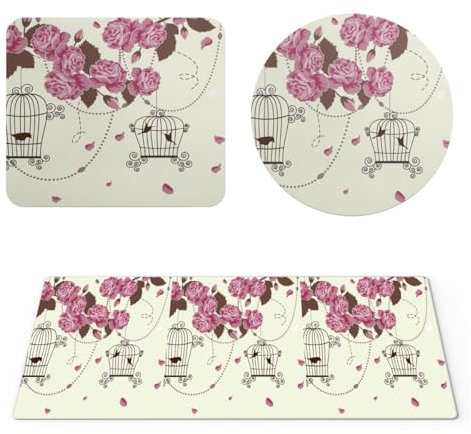 EHOMERY Tapis de Souris imprimé Mouse Pad Map Fleur Tapis de Souris Gamer Personnalisable Mouse Pad Extended - 3 Pack [30x80 cm, 20x24 cm and Dia 20 cm]