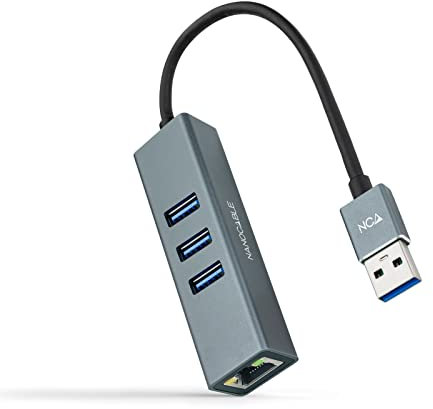 Conversor USB 3.0 a Ethernet Gigabit y hub de 3 Puertos USB 3.0, Color Gris, Longitud de Cable 15 cm. Ideal para expandir la conectividad de Dispositivos con Puertos USB limitados.