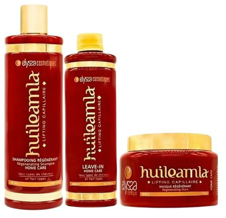Kit Entretien Cheveux Indien Amla Plex – Shampoing Sans Sulfate 500ml + Masque 500g + Soin Leave-In 300ml – Routine Réparatrice à l’Amla – Prolonge le Lissage, Réduit la Casse et Sublime les Cheveux