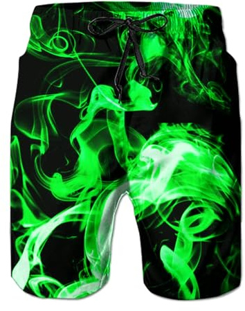Belovecol Badbyxor för män snabbtorkande med nätfoder 3D-grafik strand surfshorts, Grön, L