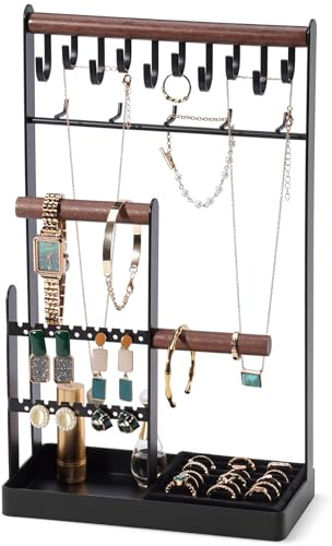 ProCase Schmuckständer Schmuckhalter Schmuckbaum, Schmuck Organizer Ketten Aufbewahrung Ständer Ohrringständer Schmuckaufbewahrung Kettenhalter Jewelry Stand für Halsketten Armbänder Ringe -Schwarz/L