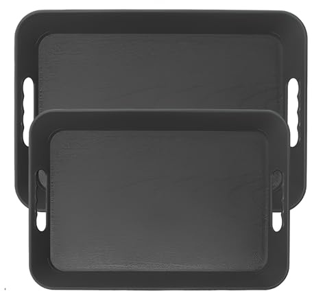Bandejas para servir con asas, paquete de 2 bandejas de plástico grandes negras para servir desayuno/café, bandeja de servir para fiesta, 16 + 14 pulgadas